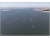 Bird eye view of the San Francisco bay and the AC45 fleet